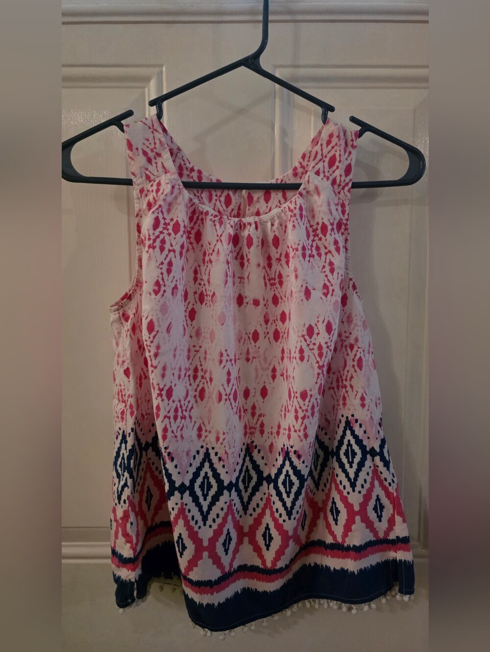 Rafaella Women's Pink & Navy Printed Sleeveless Tank Top